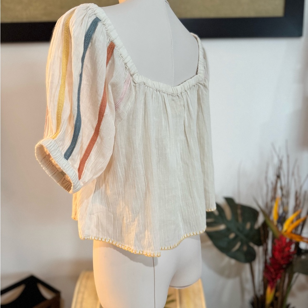 UO Urban Outfitters NWT Womens Embroidered Balloon Sleeve Blouse Top S $49 White - Picture 9 of 13